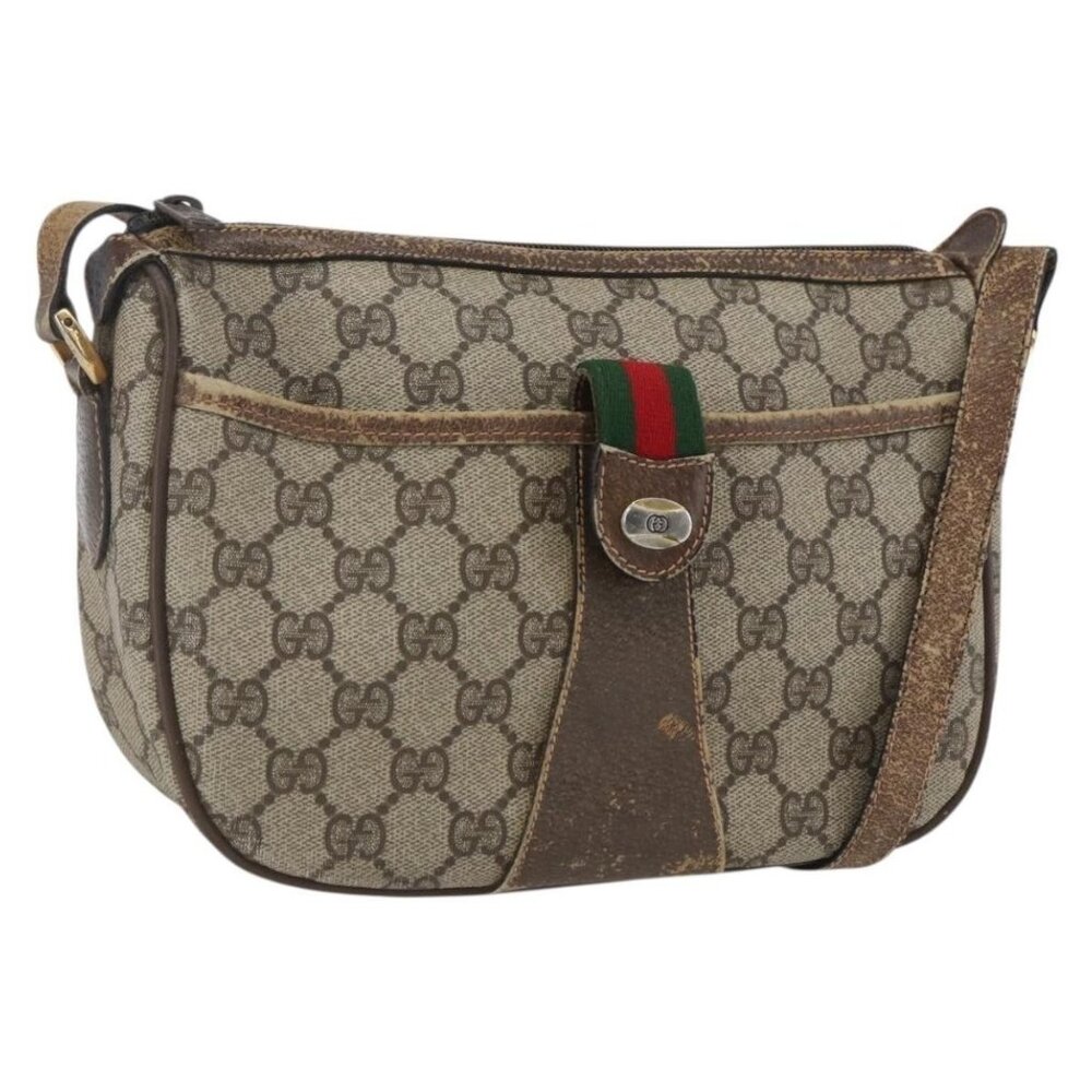 Authentic GUCCI GG Supreme Web Sherry Line Bag PVC Beige Gold Red 89 02 032
